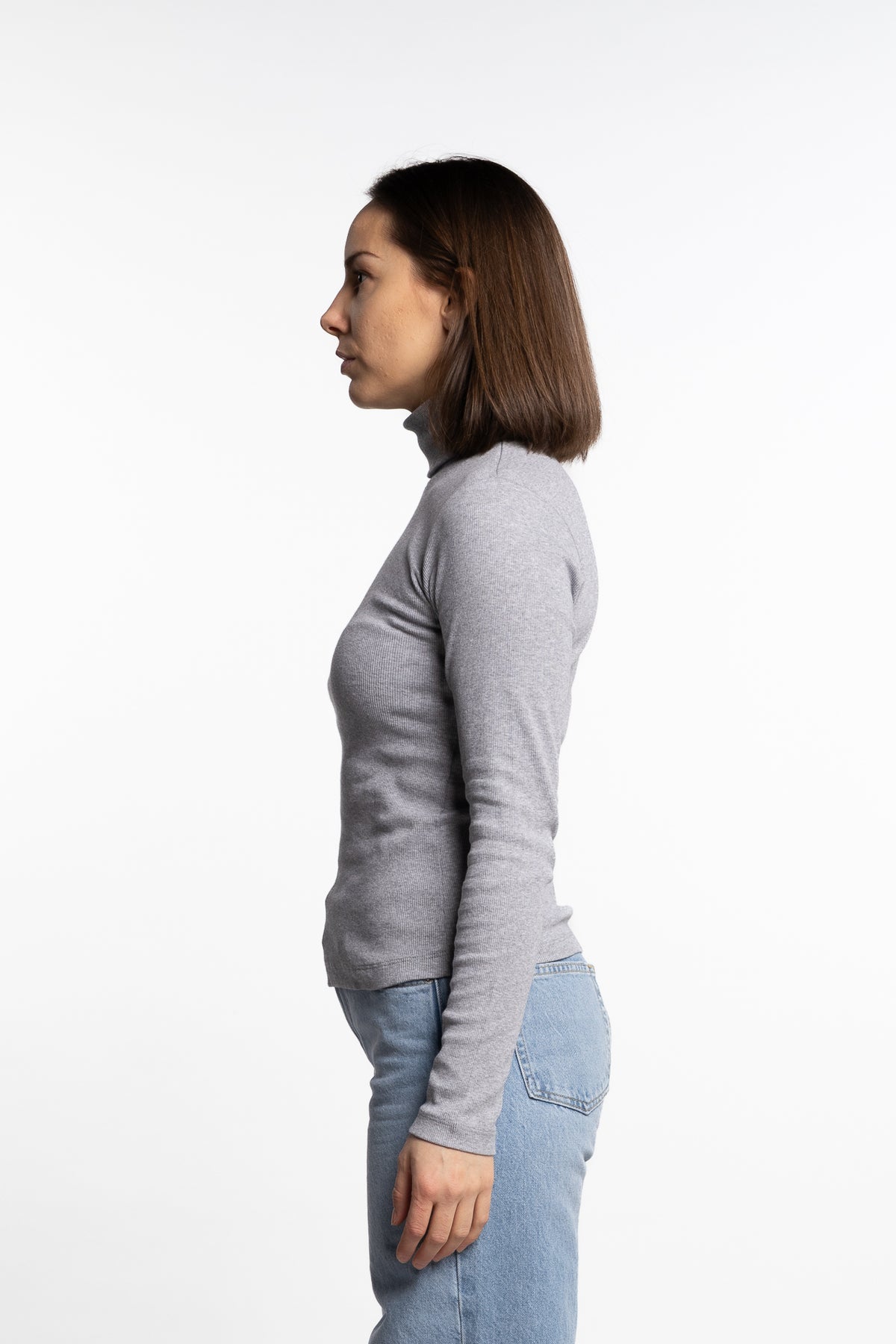 Petra Rib Turtleneck- Light Grey Melange