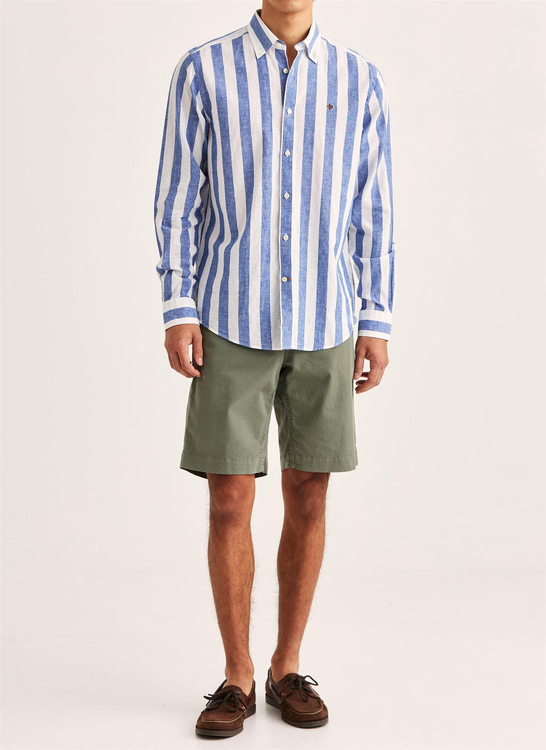 Douglas Classic Fit Linen Shirt Mix Stripe Blue