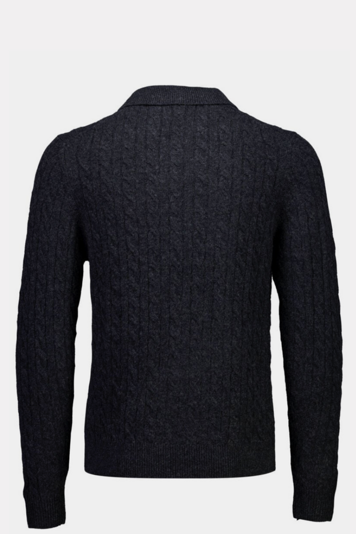 Lambswool L/S Button Polo Charcoal Mel