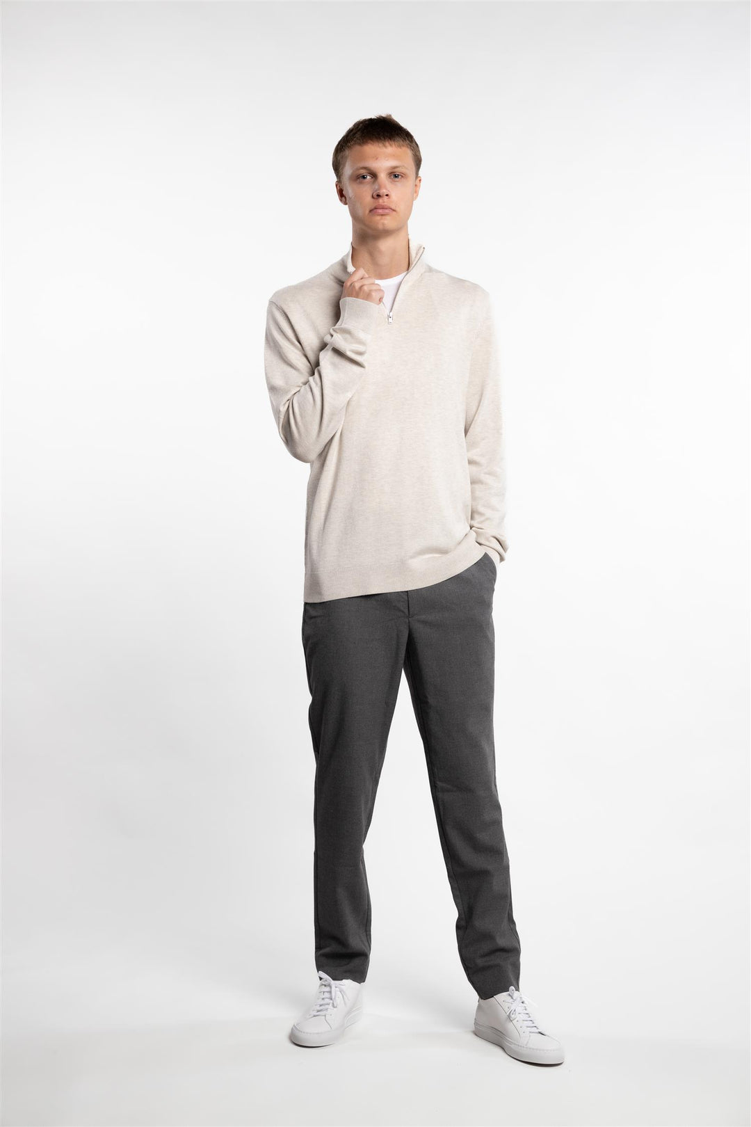 Half Zip Mélange Knit Off-White