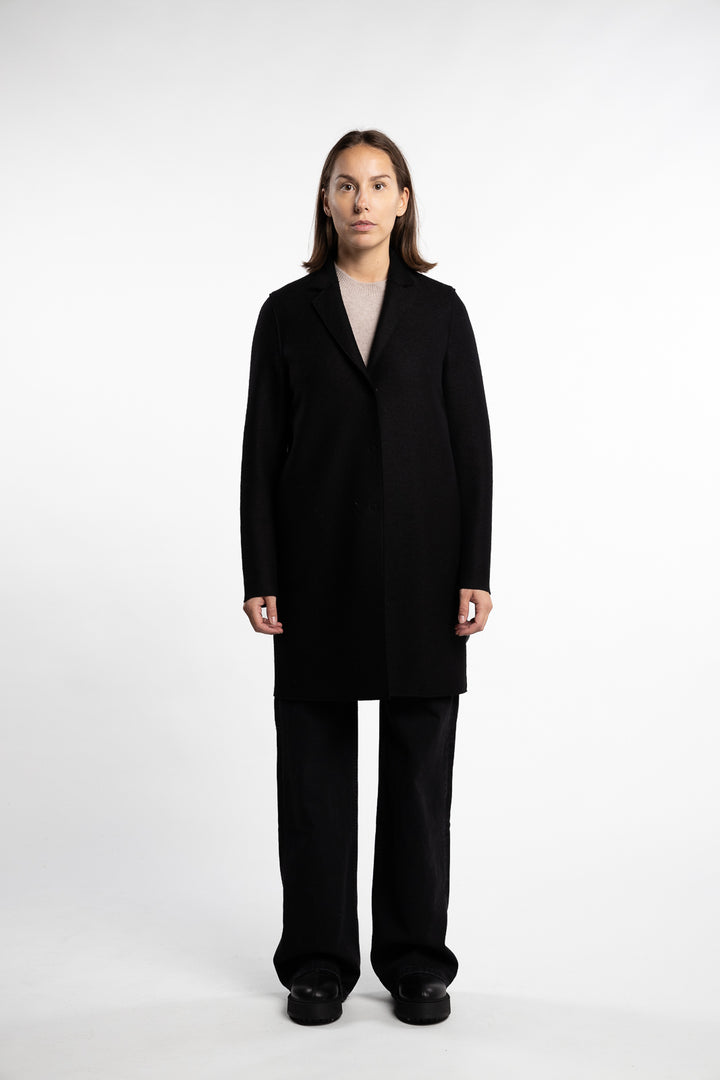 Women Cocoon Coat pressed wool- Black