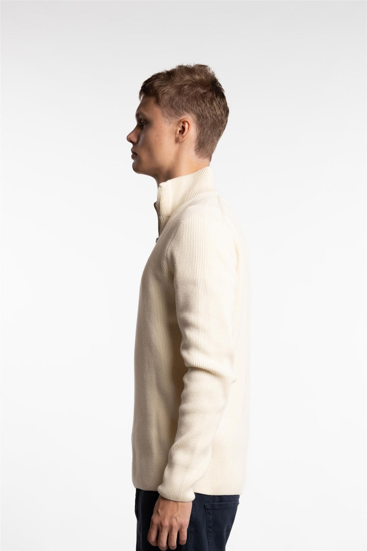 Half Zip Rib Knit Cream White