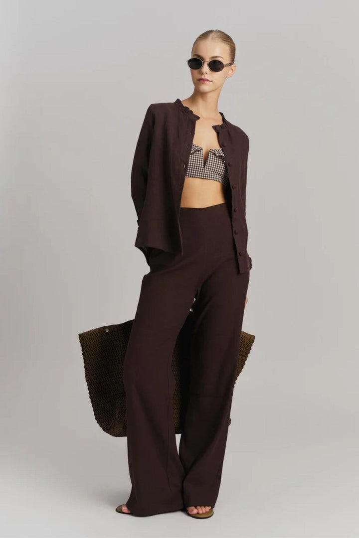 Molly Stretch Linen Pants Dark Brown