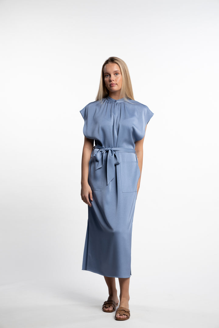 Belted Stand Collar Dress- Air