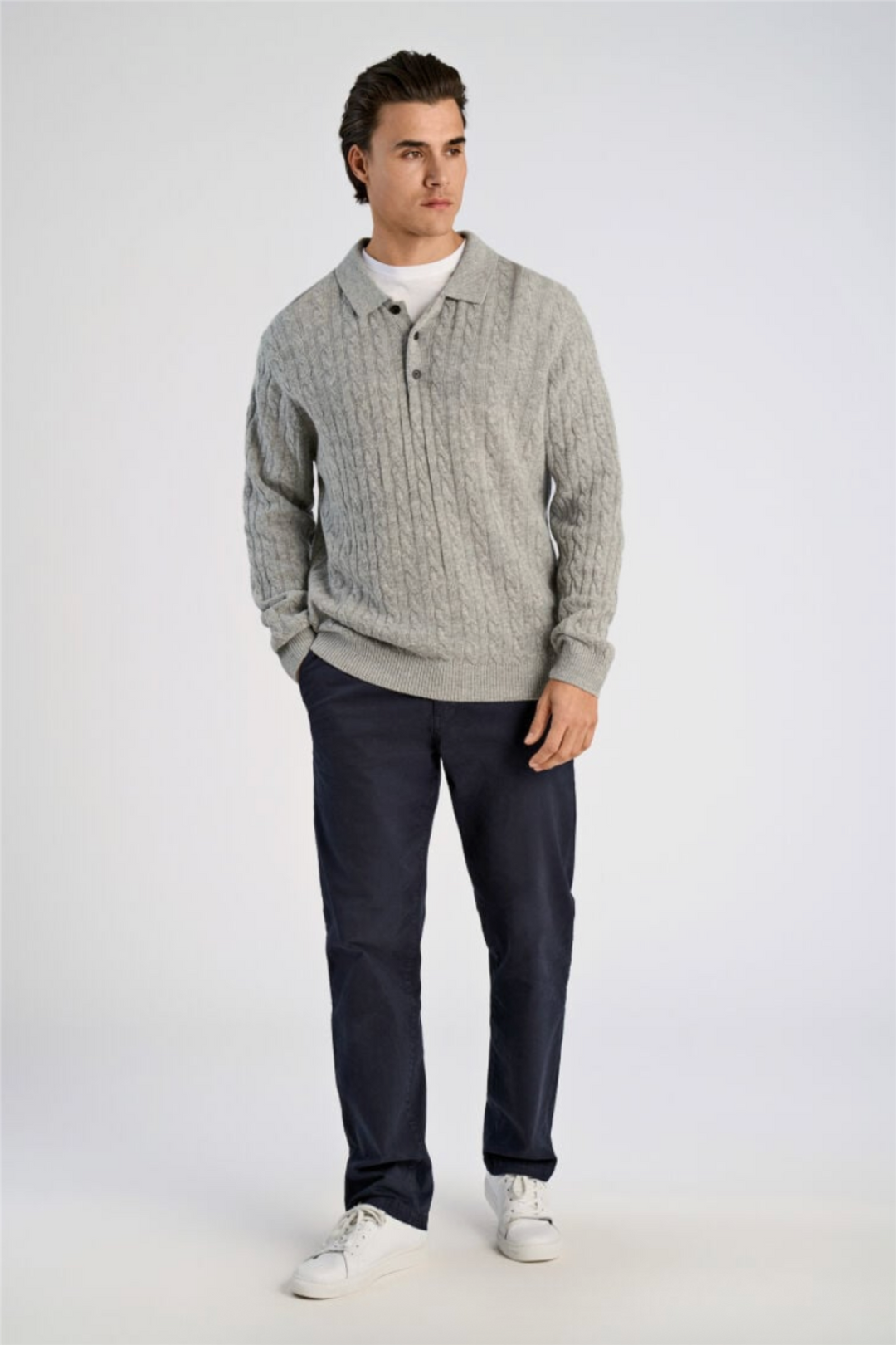 Lambswool L/S Button Polo Mid Grey Mel