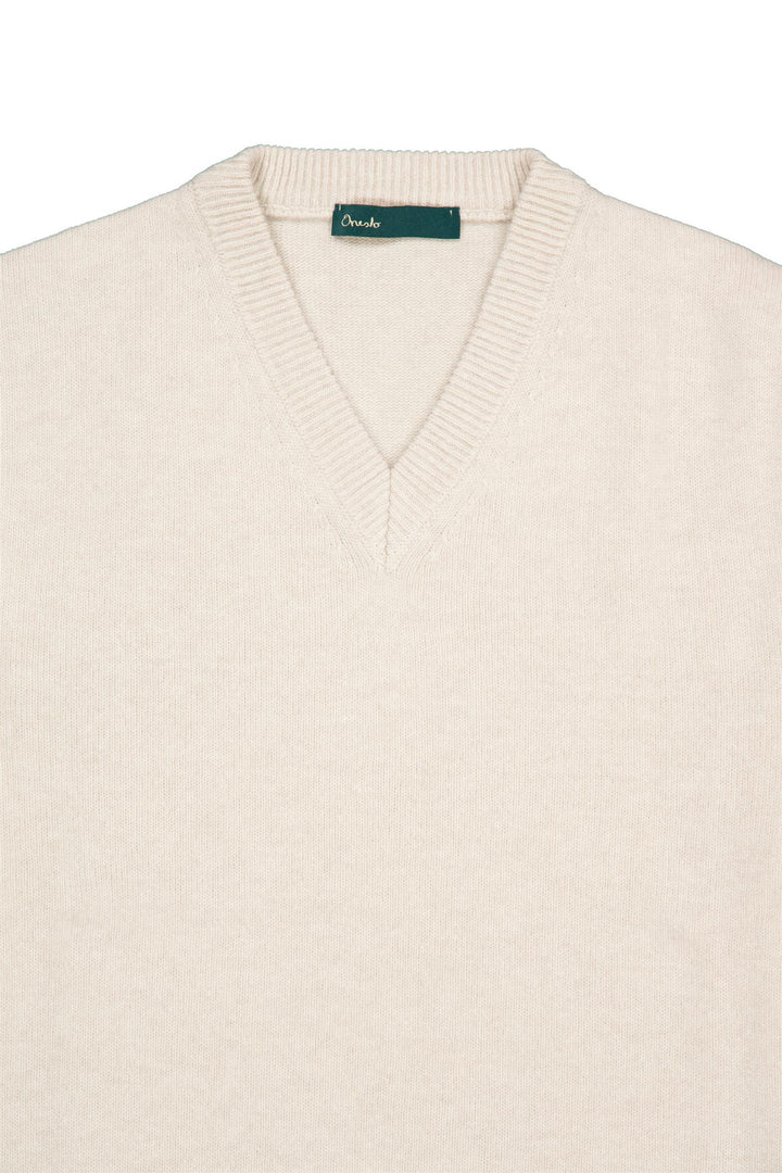 V-Neck Wool/Cashmere Sweater Cream