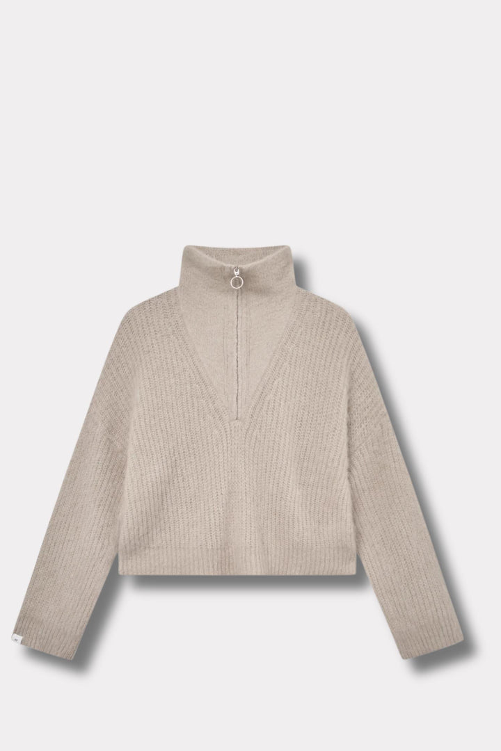 Florie Brushed Zip Knit- Warm Sand