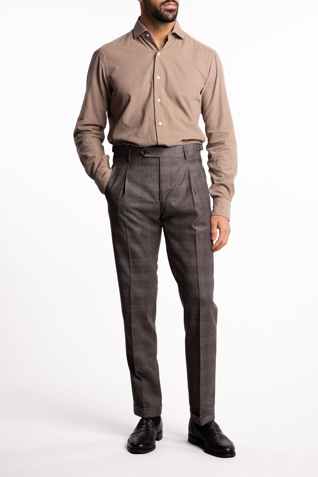 Retrolong Virgin Wool Natural Stretch Checkered Brown