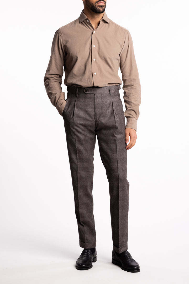 Retrolong Virgin Wool Natural Stretch Checkered Brown