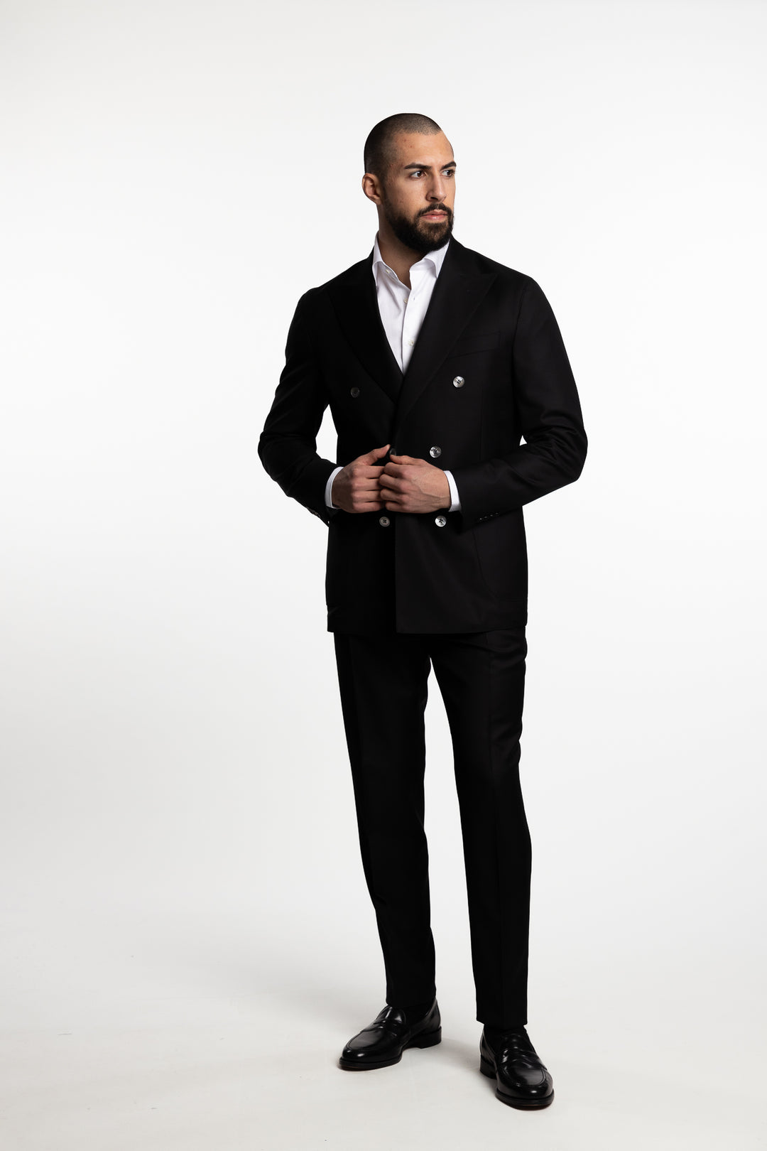 Vicenza Regular Fit Double Breasted Wool Blazer Black