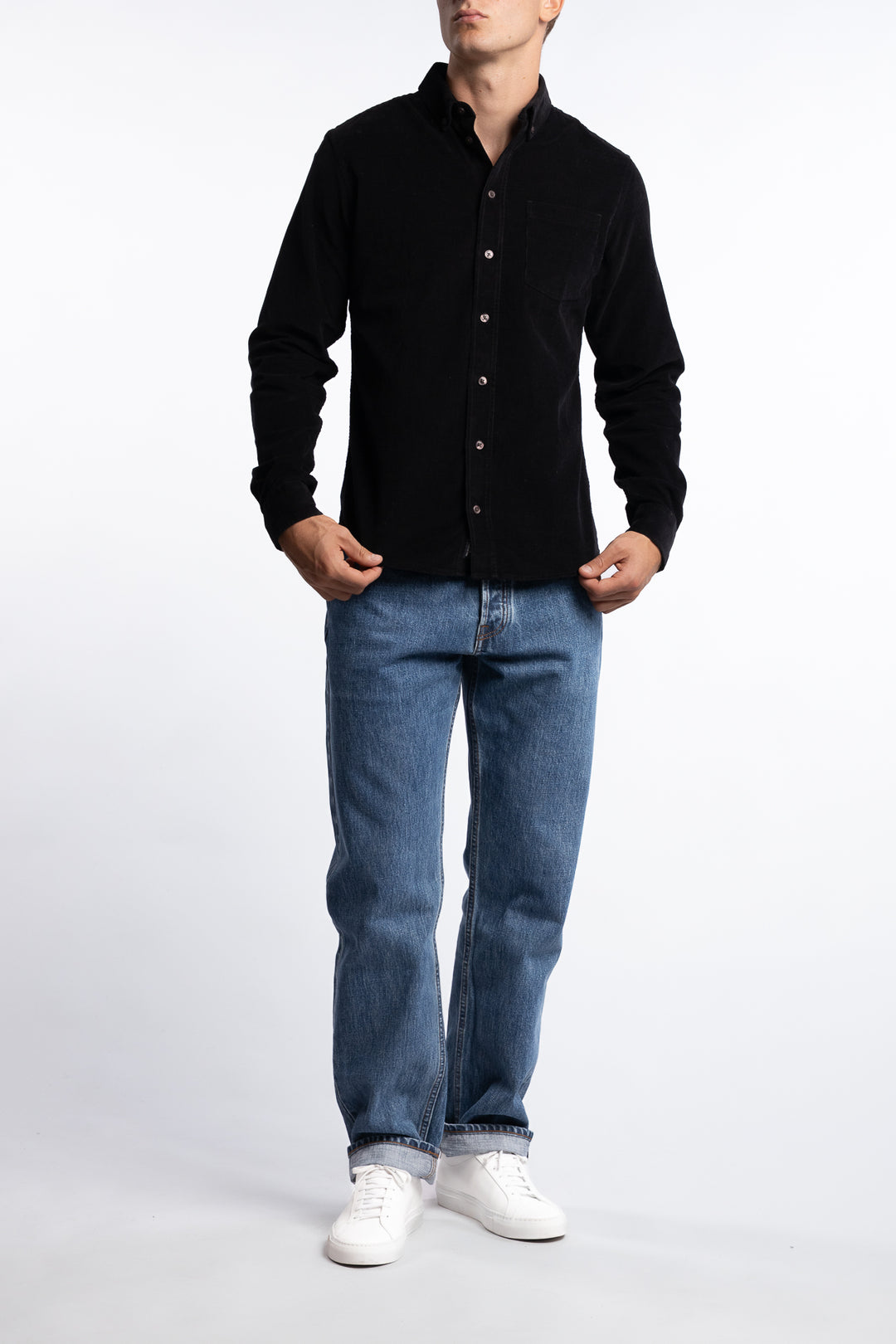 Anton LS BD Baby Cord Shirt Black