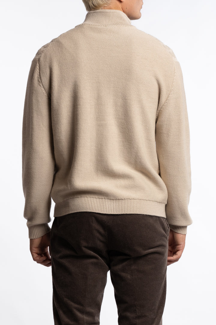 Cableknit Wool Cardigan Beige