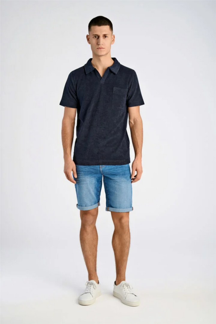 Towel V-Neck Polo S/S Navy