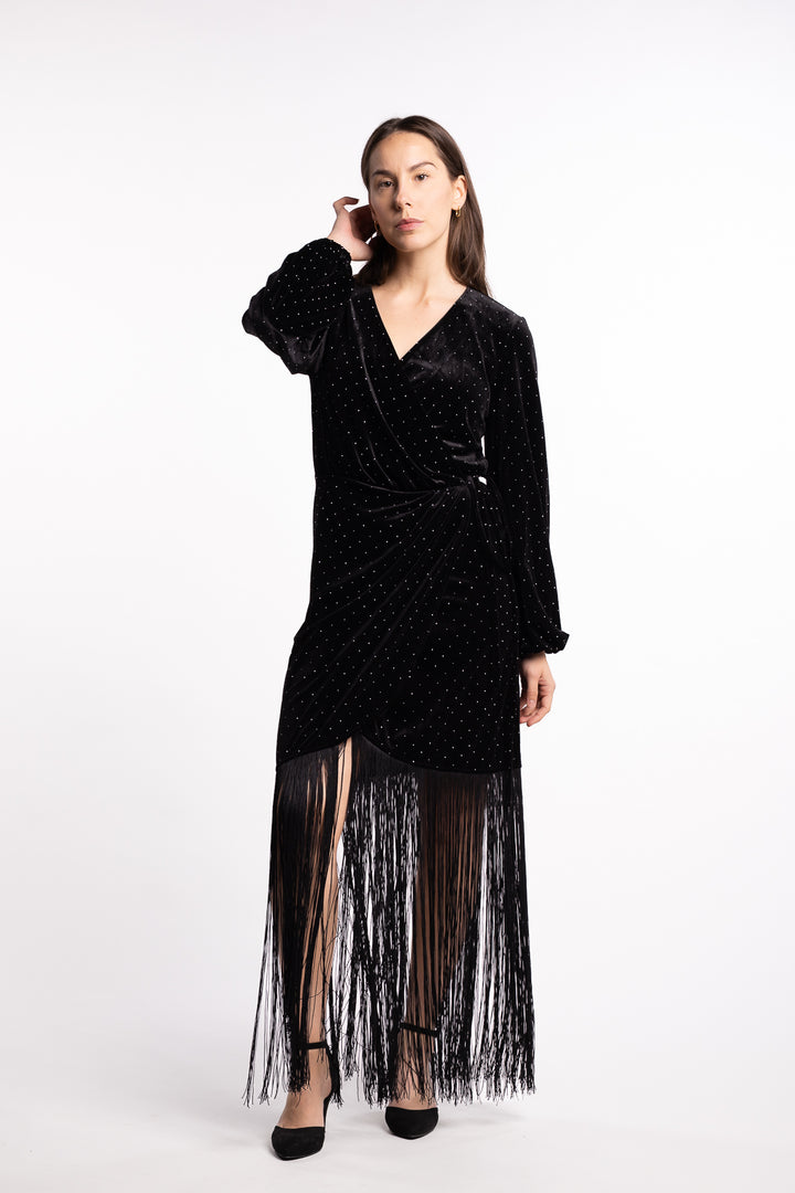 Sine Stud Velour Dress- Black