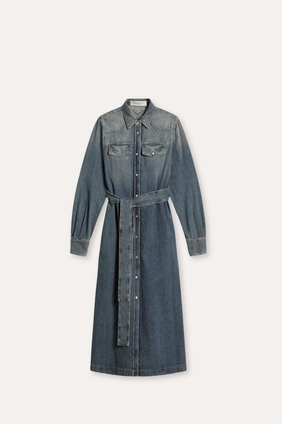 Shirt Dress With Belt- Washed Denim