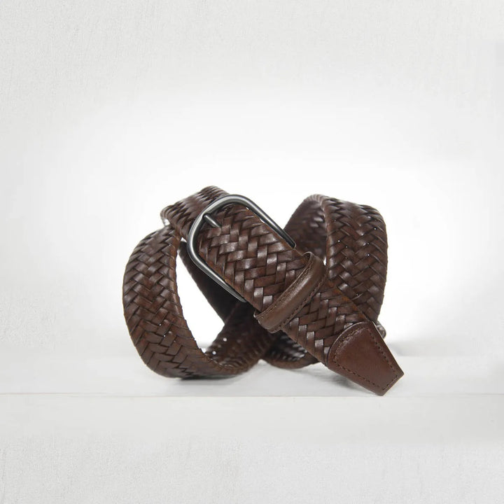 Stretch Woven Leather Belt Brown 3,5 cm