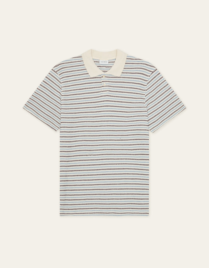 Knitted Stripe Polo Eggnog White – front