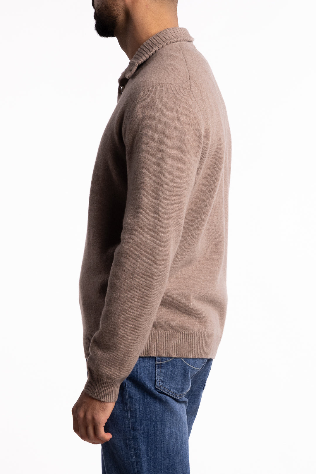 Merino Wool/Cashmere Button Neck Beige