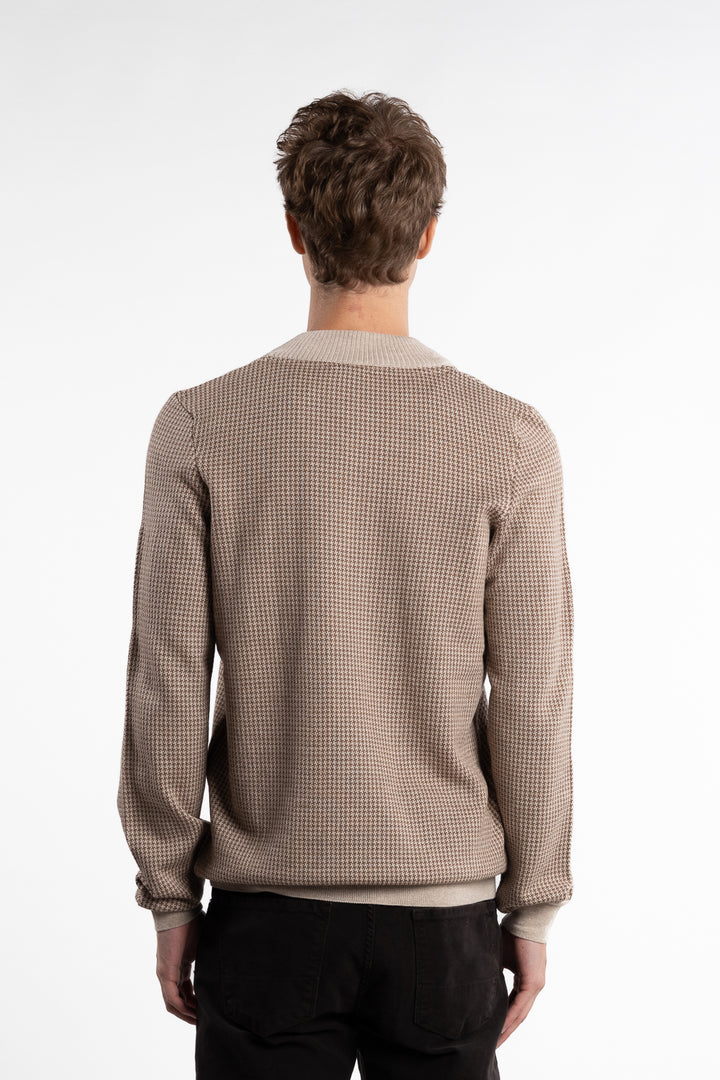 Sweater Half Zip Pepita Merino Wool Beige