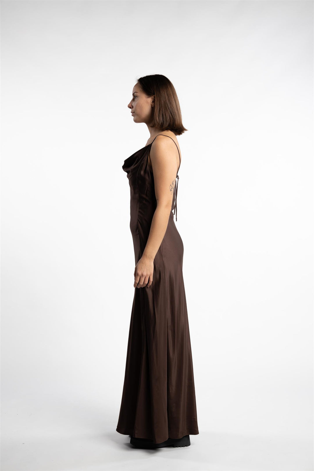 Eila Pleat Dress- Dk. Brown