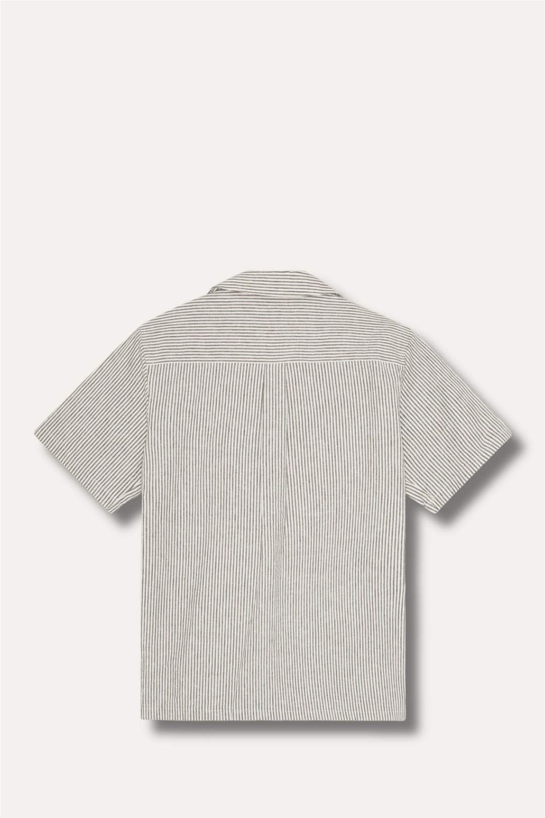 Lukas Stripe Cotton Linen SS Shirt Teak Brown