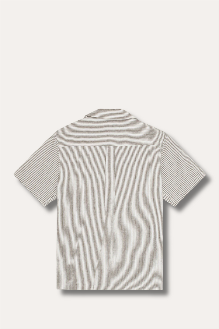 Lukas Stripe Cotton Linen SS Shirt Teak Brown