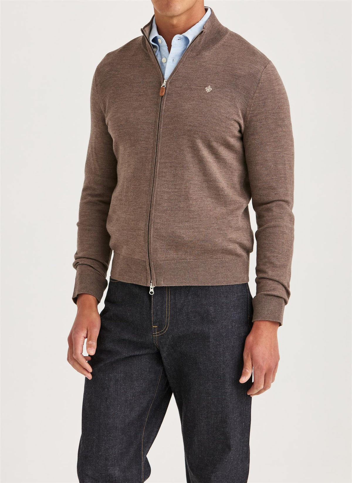 Merino Zip Cardigan Brown