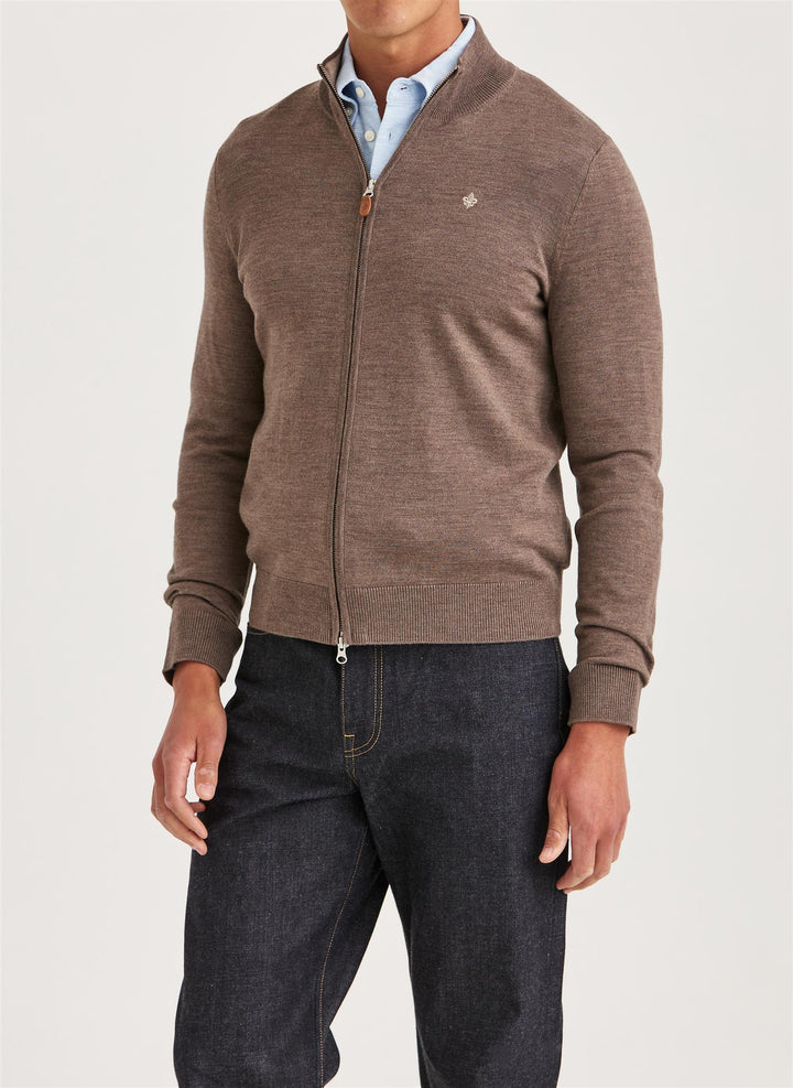 Merino Zip Cardigan Brown