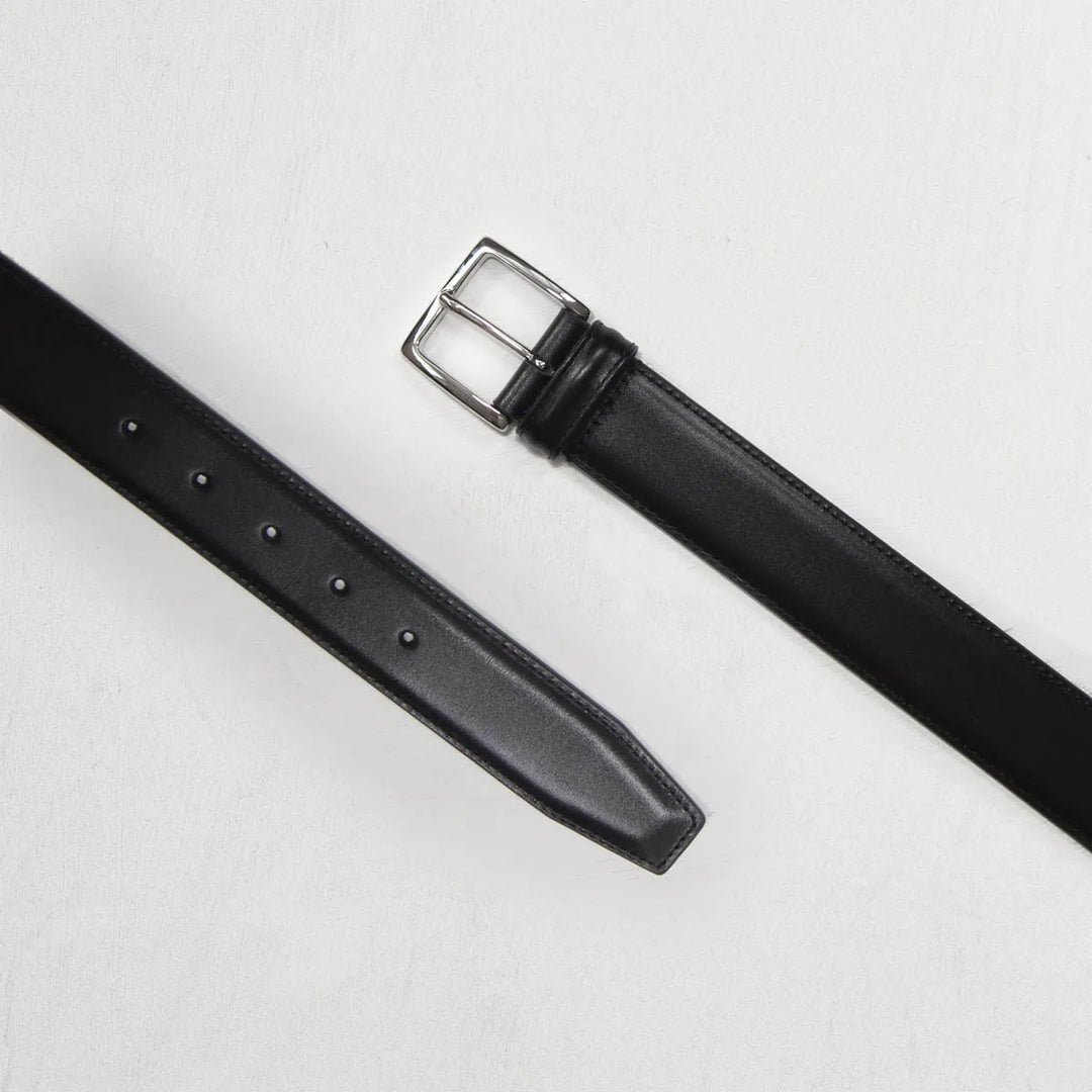 Classic Stitched Leather Belt Black 3,5 cm