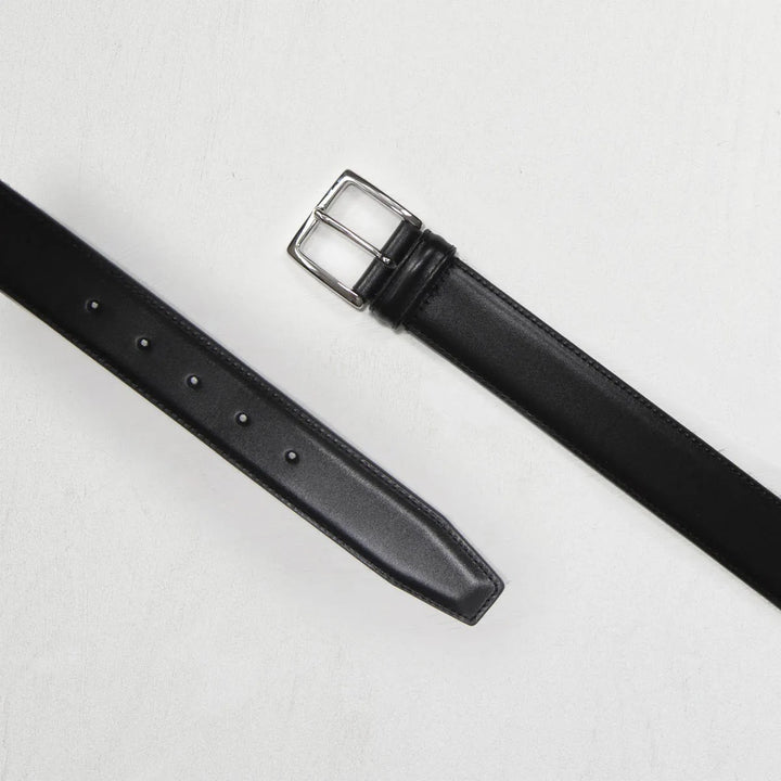 Classic Stitched Leather Belt Black 3,5 cm