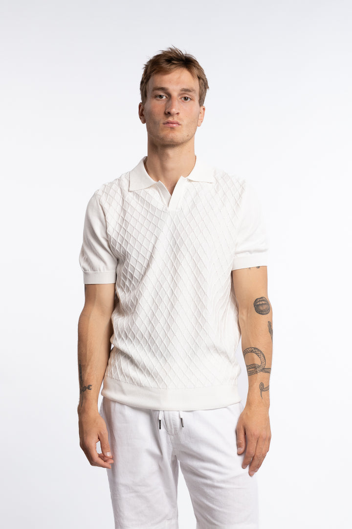 Mirza Cableknit Polo T-Shirt White