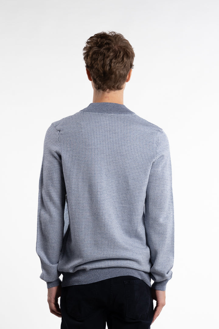 Sweater Half Zip Pepita Merino Wool Light Blue