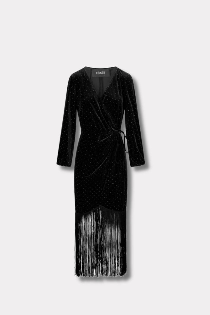 Sine Stud Velour Dress- Black