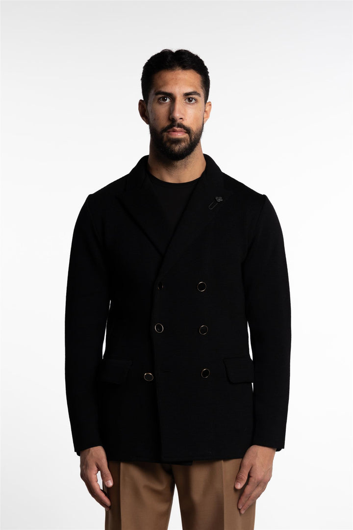 Knitted Double-breasted Cotton Blazer Black