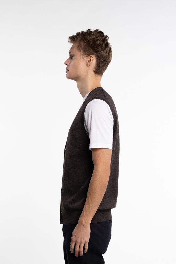 Merino Slipover Vest Brown