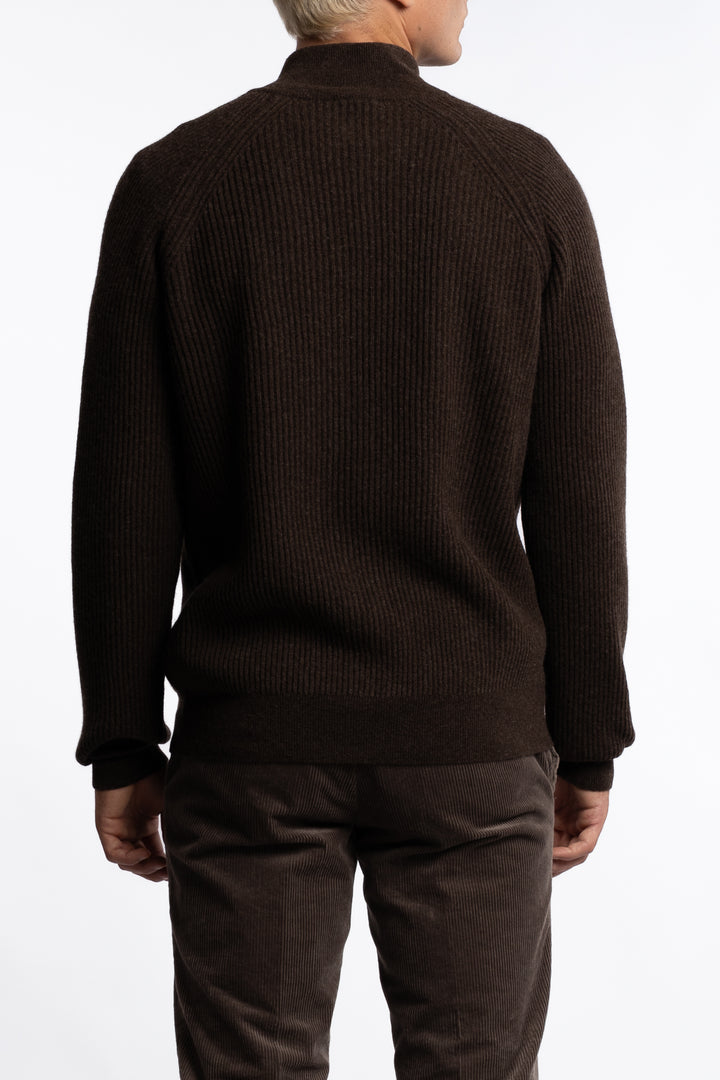 Knitted Full-zip Wool Sweater Brown