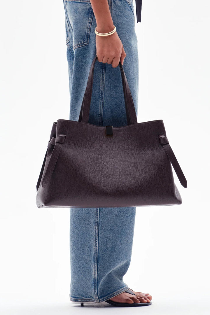 Gyoza Tote- Espresso Pebble Grain Leather