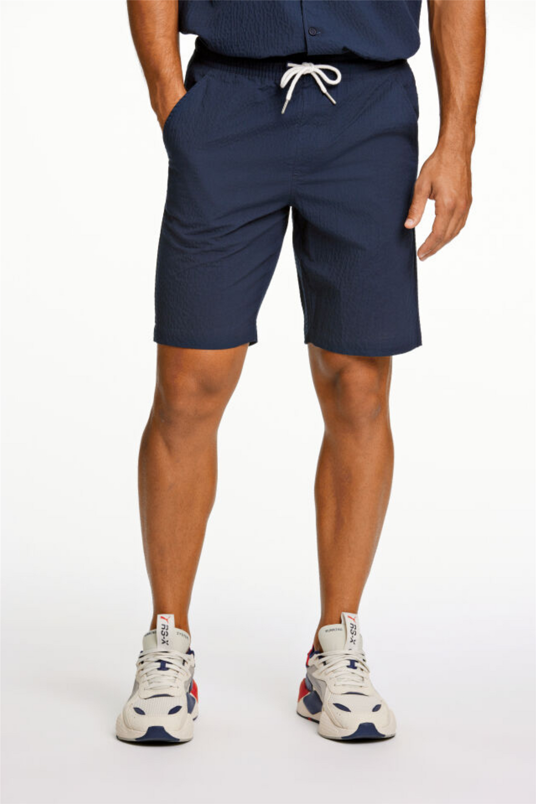 Seersucker Shorts Elasticated Navy