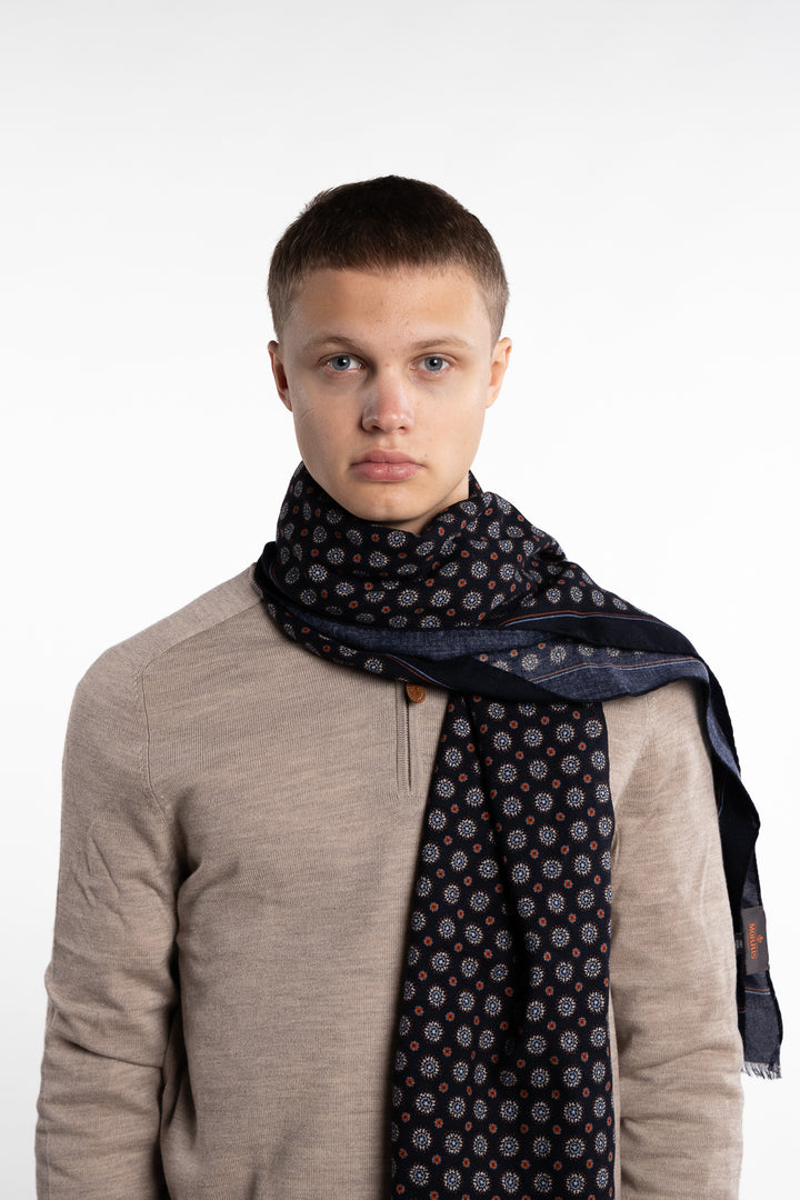 Mixed Wool Scarf Navy