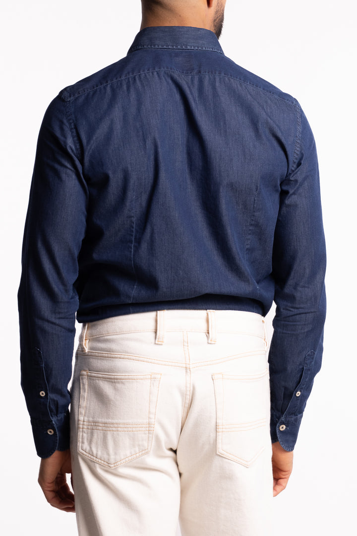 Cotton Chambray Shirt Dark Blue Denim