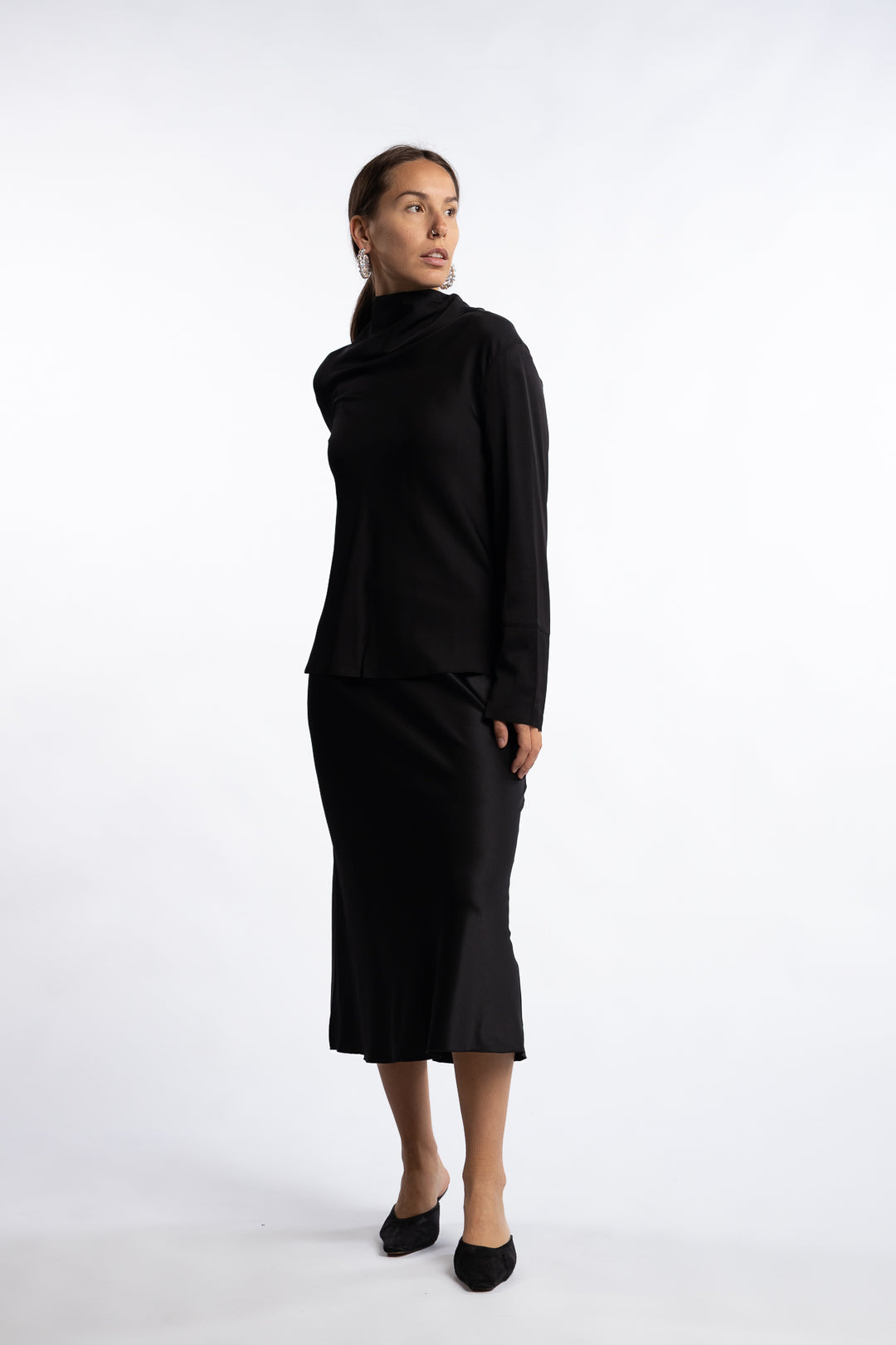 Hana Satin Silk Skirt- Black