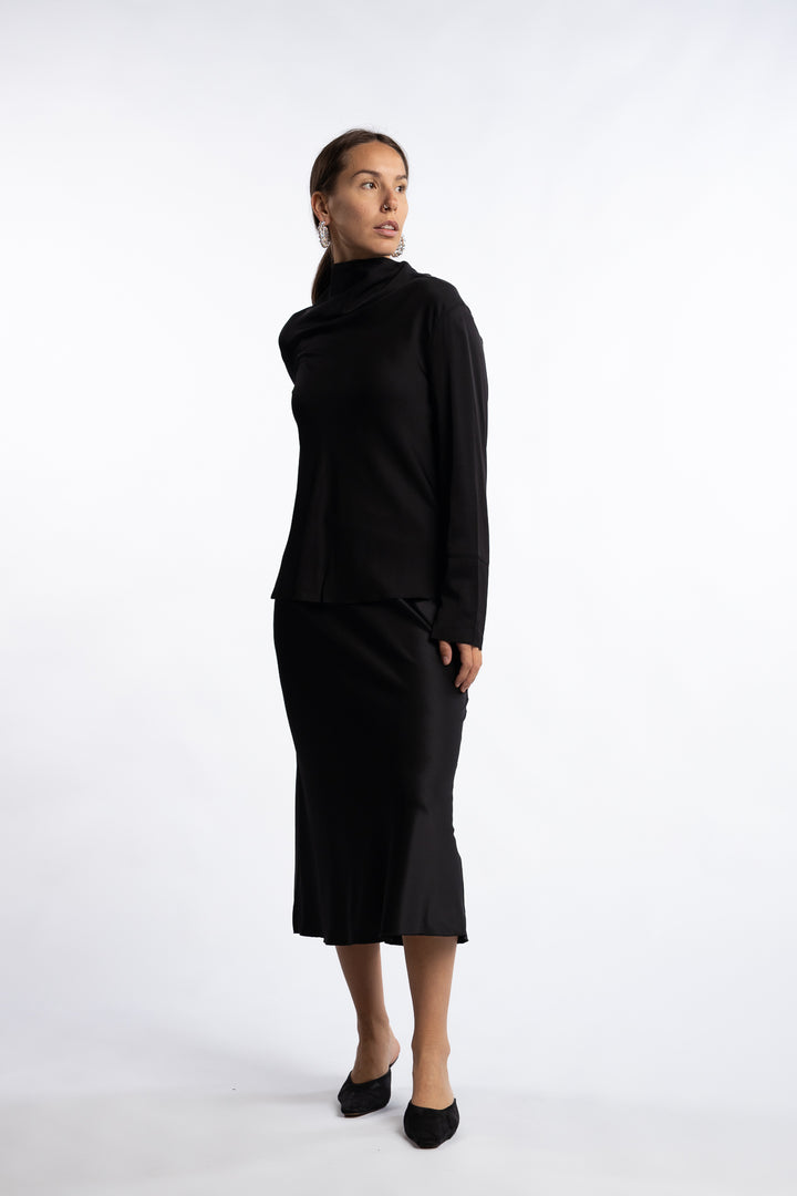 Hana Satin Silk Skirt- Black