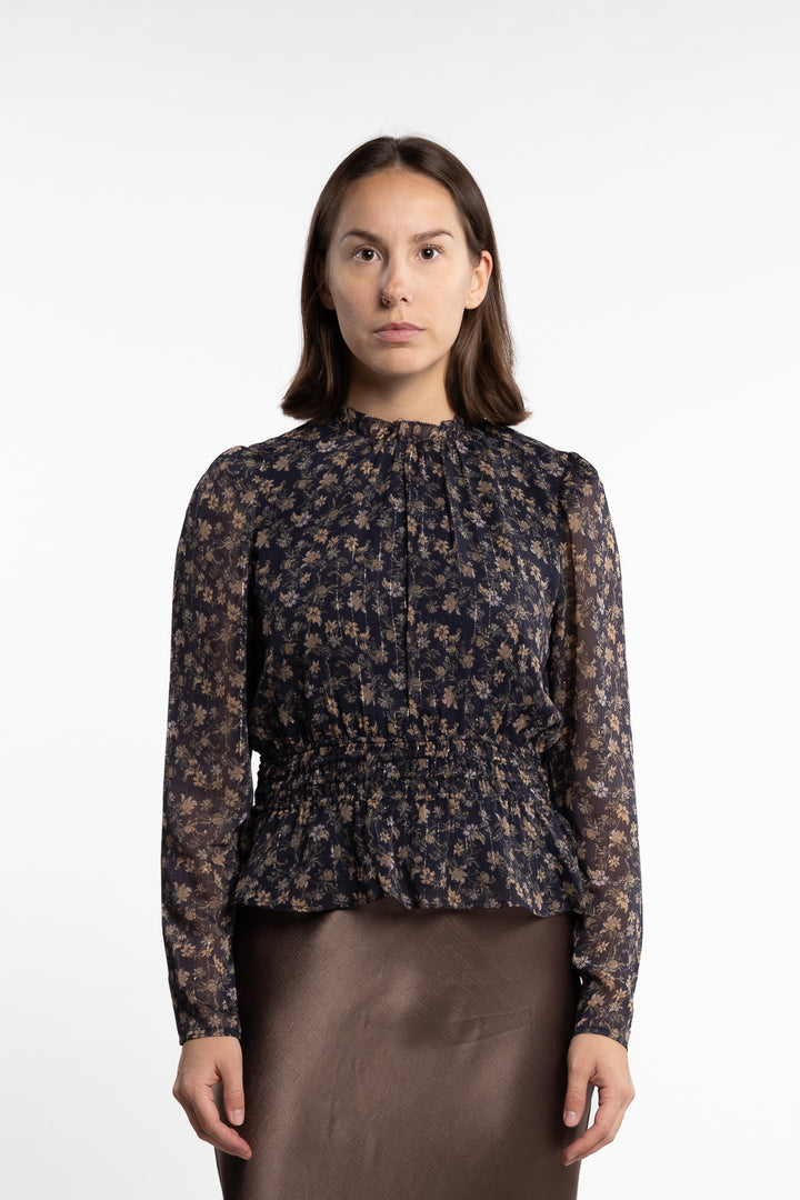 Dina Blouse- Navy Dahlia Print