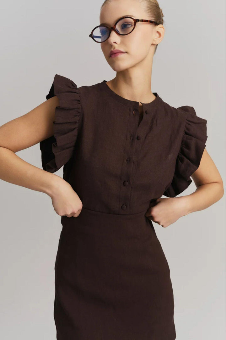 Pauline Linen Shirt Dark Brown