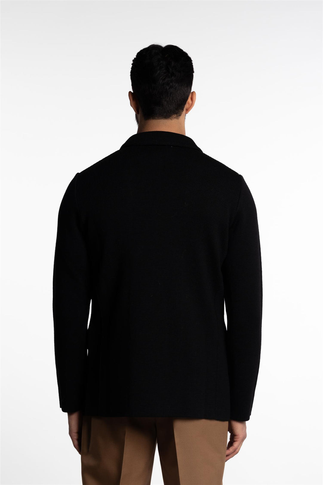 Knitted Double-breasted Cotton Blazer Black