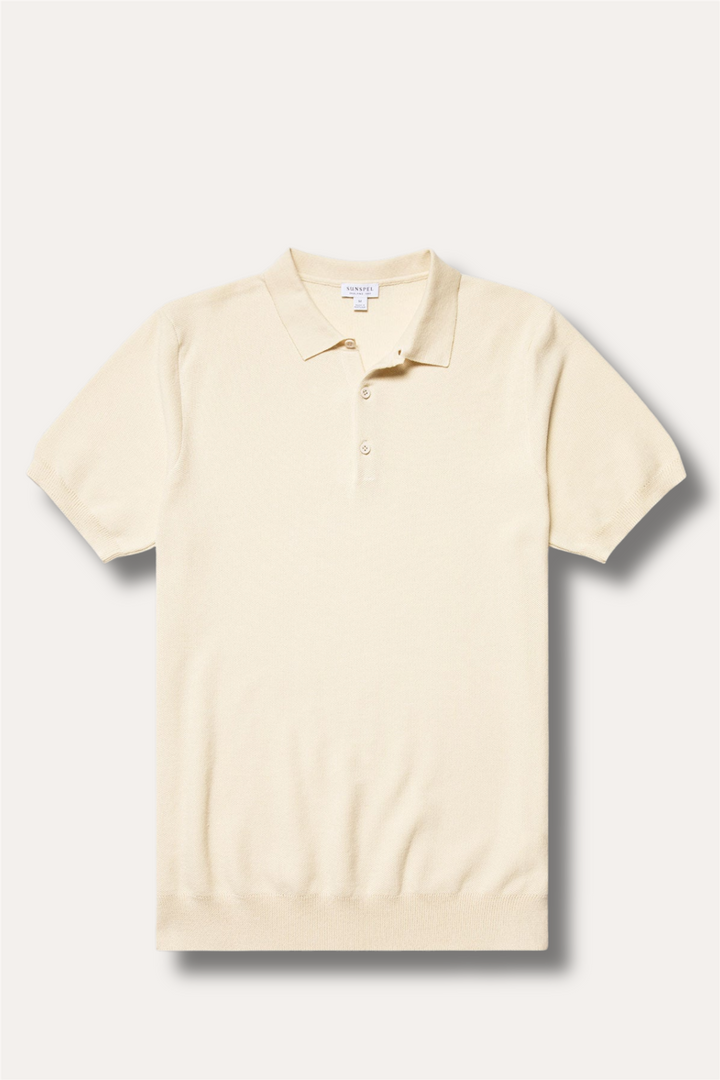 Cotton Knit Polo Shirt Ecru