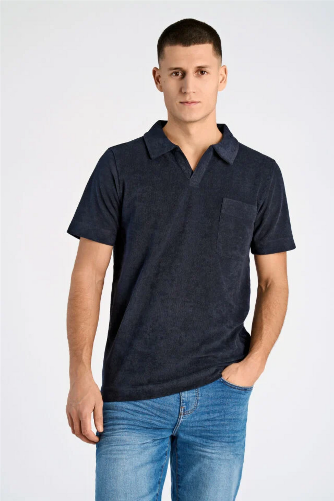 Towel V-Neck Polo S/S Navy