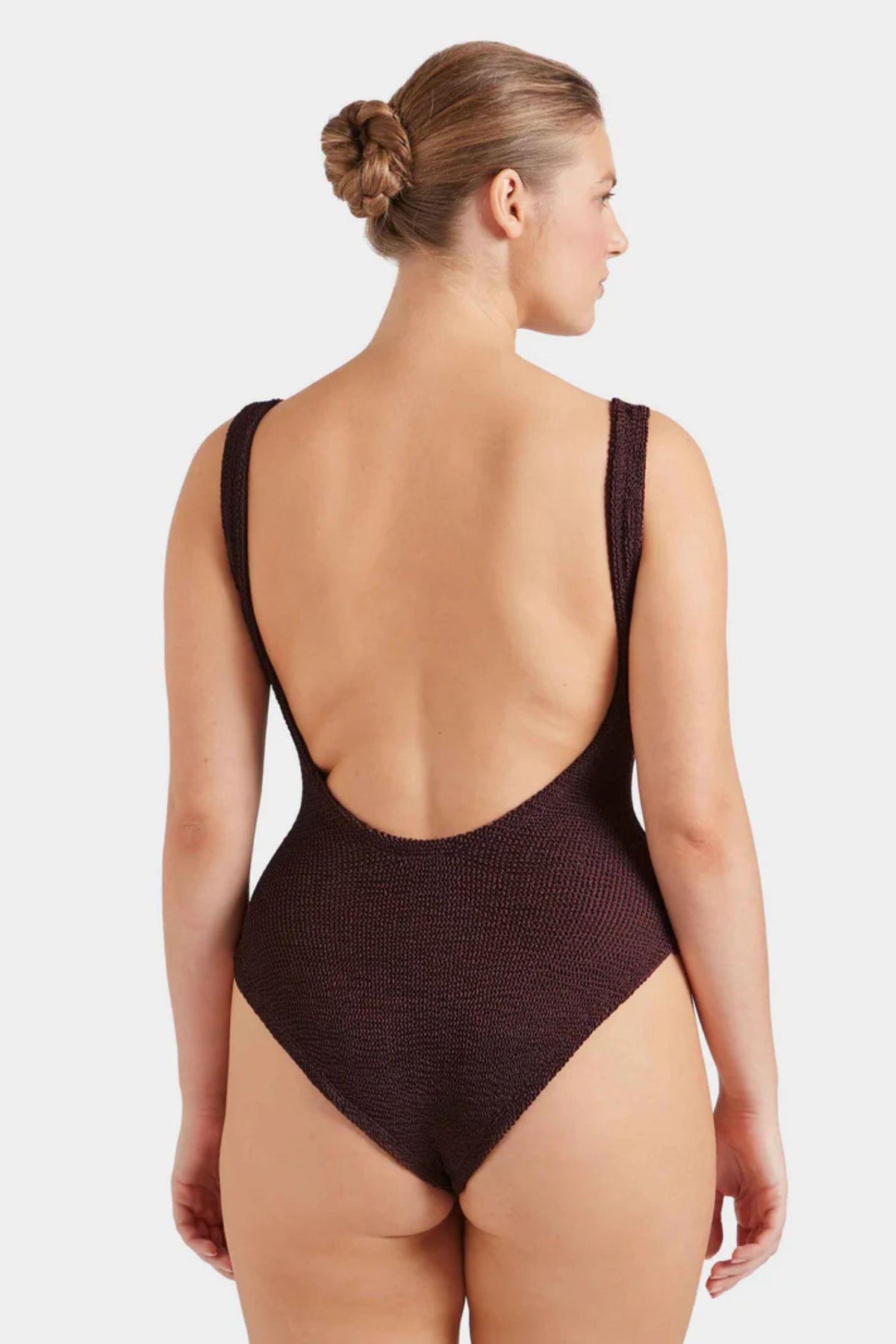 Square Neck Swim- Metallic Chocolate