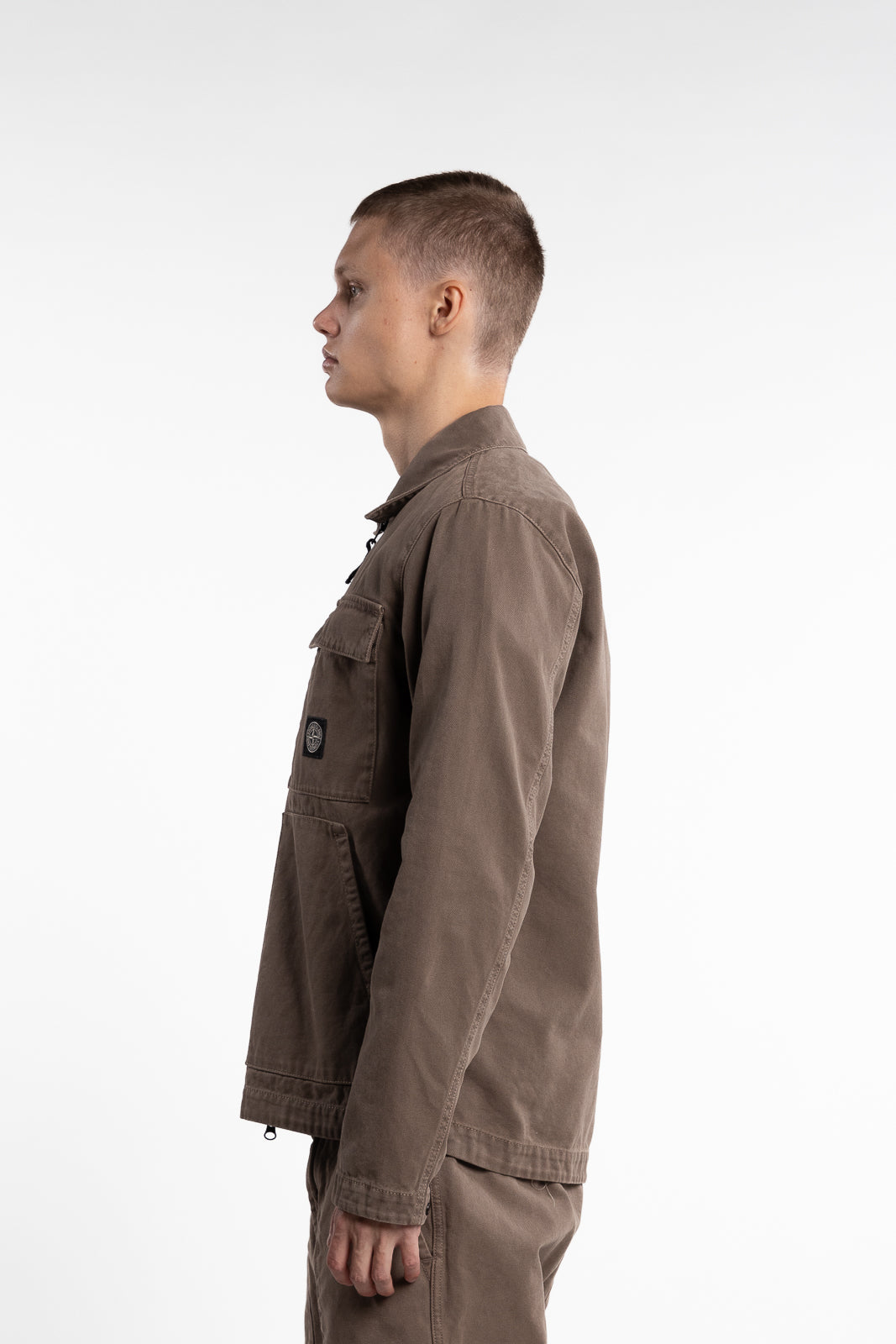 Panama Cotton 'Old' Effect Overshirt with Zip Fastening Walnut Brown