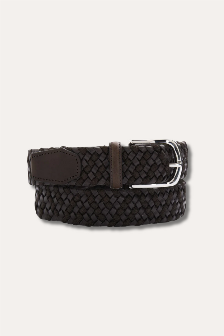 Elastic Leather Belt Dark Brown/Black